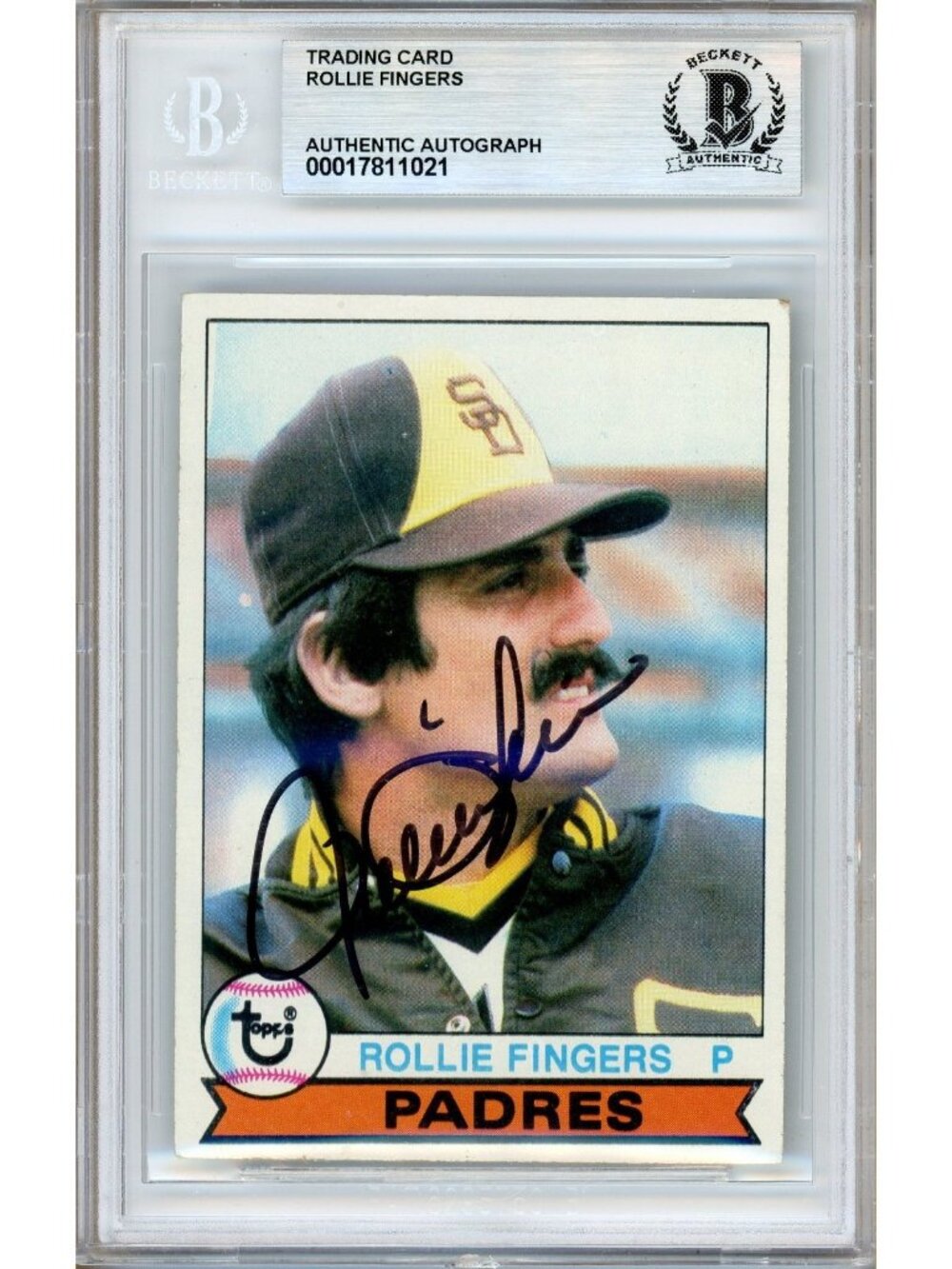 Rollie Fingers Signed 1979 Topps #390 San Diego Padres HOF Beckett BAS Slab Auto